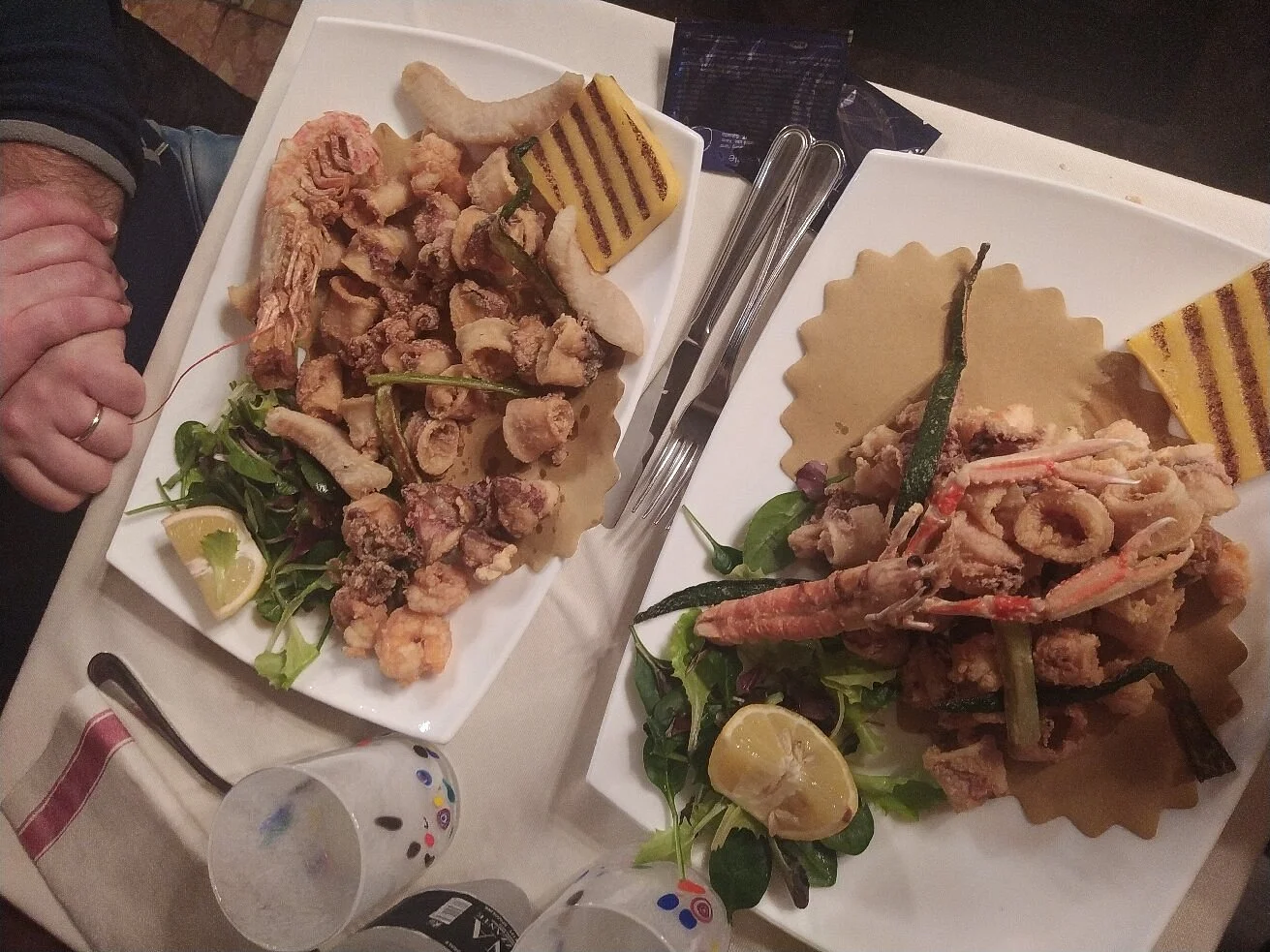 Double mixed fried seafood platter at Trattoria Tre Spiedi